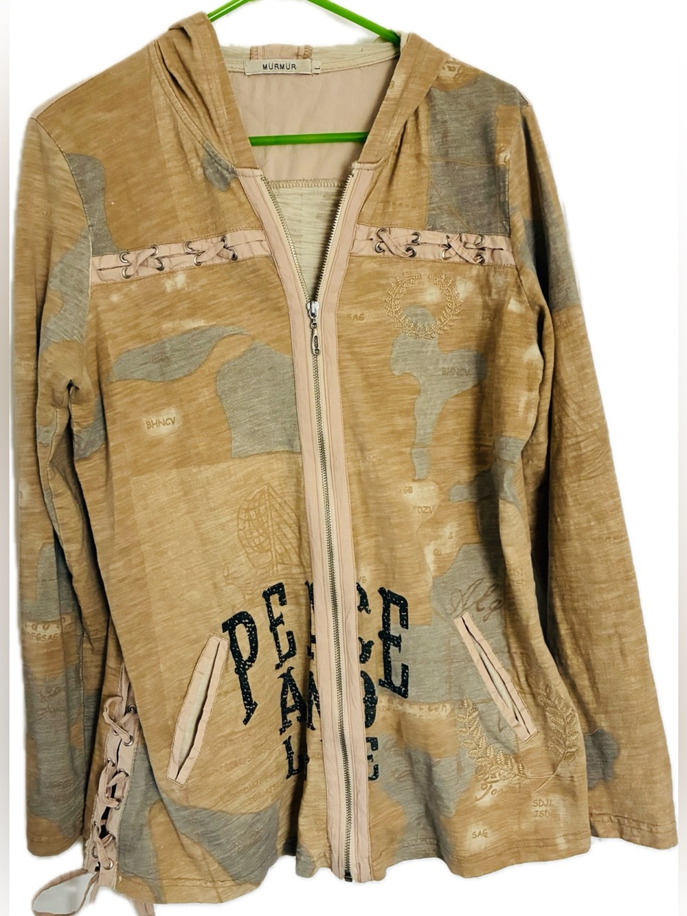 Murmur Tan Camouflage Zip-Up Hoodie Vintage